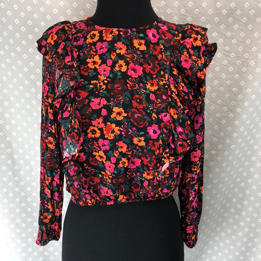 Multicolor Floral Ruffle Crop Top